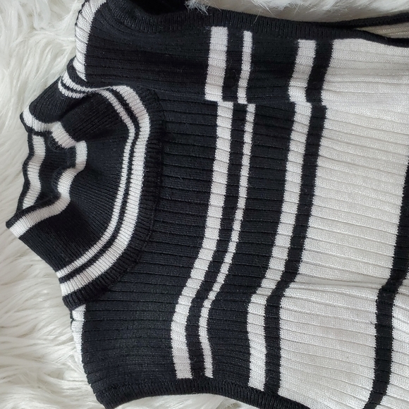 nwot long midi ribbed turtleneck sleeveless dress black white striped pattern S - Picture 3 of 3